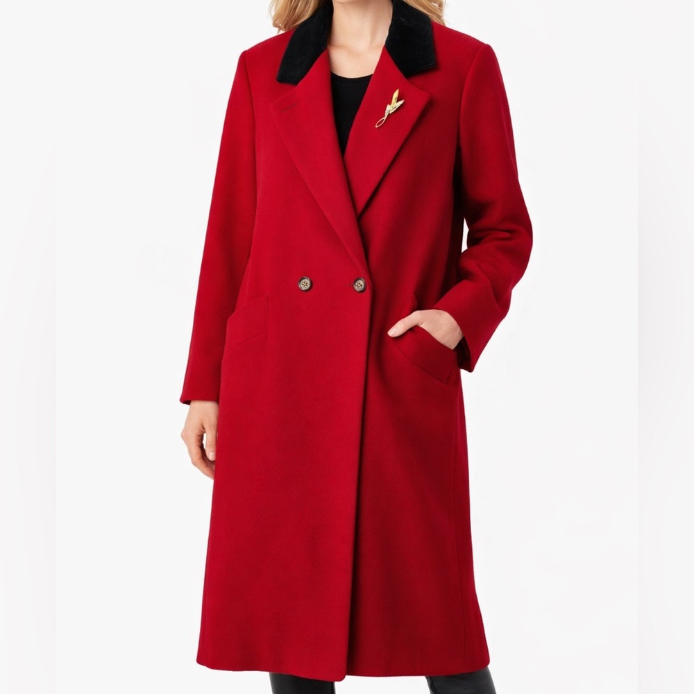 Vintage Red‎ Wool Coat Forecaster of Boston Black Velvet Collar Made in USA